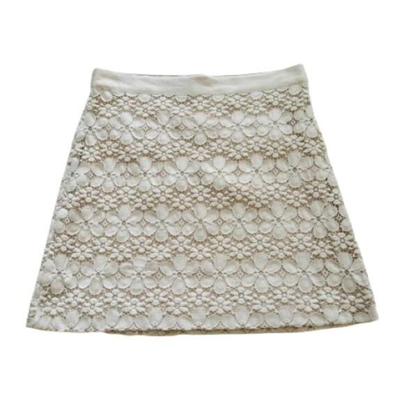 Loft Mini Skirt Cream Floral Lace Crochet Exposed Zipper Lined Petite 10P NEW - Picture 12 of 12